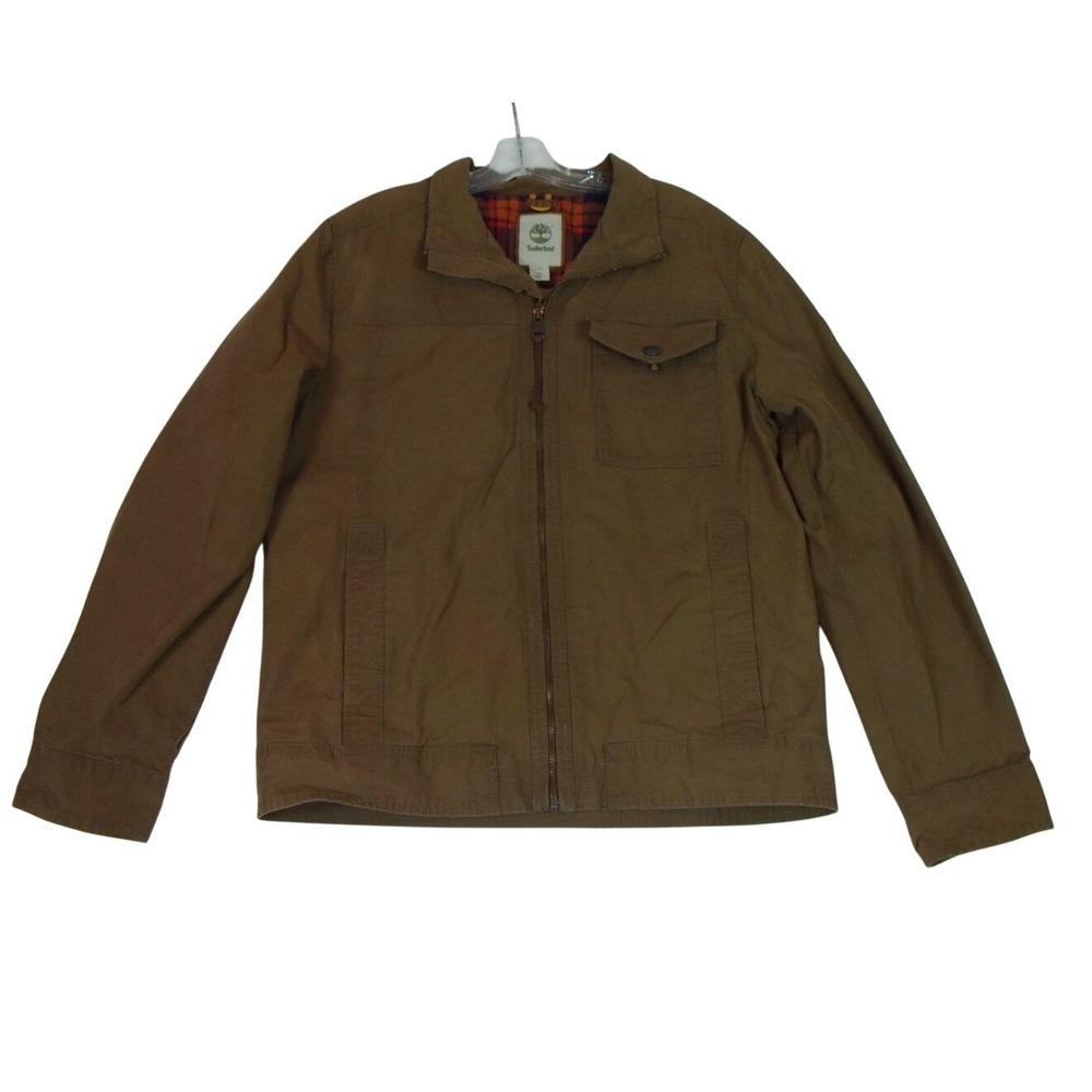 Timberland Jacket Men's Large Tan Zip Up Collared Work Casual Pockets